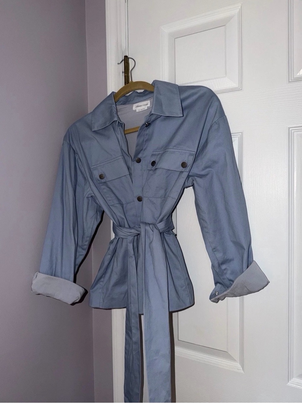 Lovers And Friends Revolve Blue Belted Shirt Jacked Button Front Size XXS